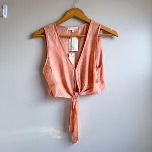 NWT Endless Blu Peach Pink Tie Front Cropped Tank Top Small
